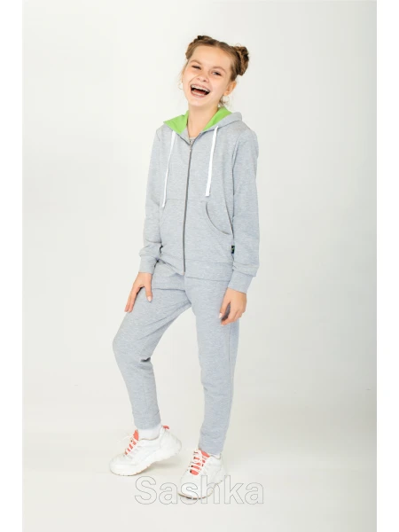 Спортивний костюм для дівчинки світло-сірий з салатовим